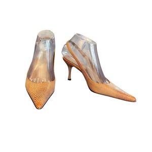 AK Anne Klein Makayaratl Tan Faux Snakeskin Pointed Kitten Heels  Women's 6.5